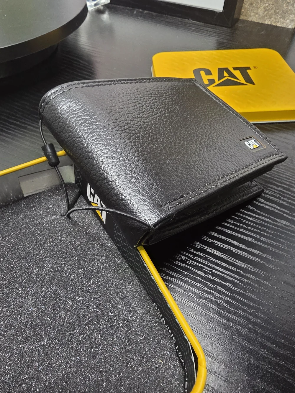 CAT Black Leather Bifold Wallet